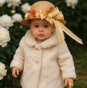 Vintage-Inspired Straw Floral Hat – With Plaid Ribbon Bow